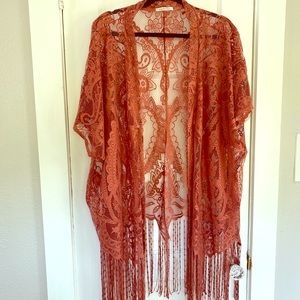Burnt Orange Lace Kimono